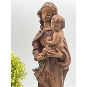 11.5” Brown Resin Sculpture Madonna And Child Mary Jesus Religious Art
